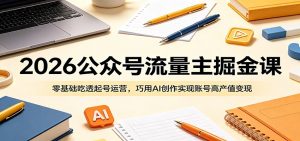 2026公众号流量主掘金课：零基础吃透起号运营，巧用AI创作实现账号高产值变现-网创项目