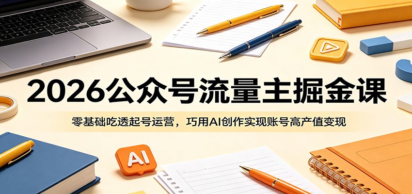 2026公众号流量主掘金课：零基础吃透起号运营，巧用AI创作实现账号高产值变现-网创项目