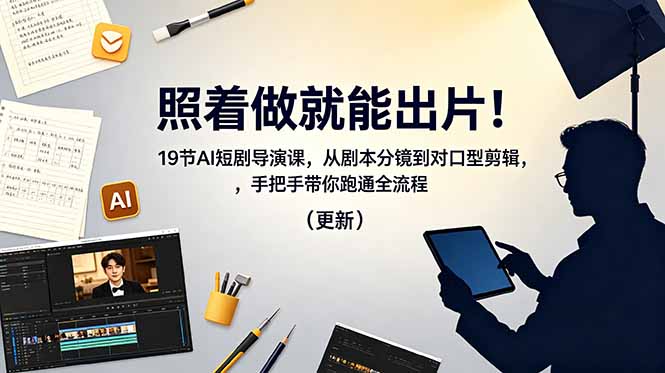 照着做就能出片！19节AI短剧导演课，从剧本分镜到对口型剪辑，手把手带你跑通全流程(更新-网创项目