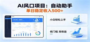 全新AI自动助手项目，低门槛入局，每日稳定收益500以上-网创项目