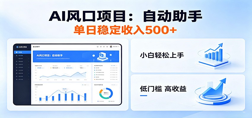 全新AI自动助手项目，低门槛入局，每日稳定收益500以上-网创项目