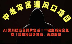 中老年风口项目，AI 黑科技让老照片复活！一键生成完全免费！接单接到手抽筋，无脑变现-网创项目