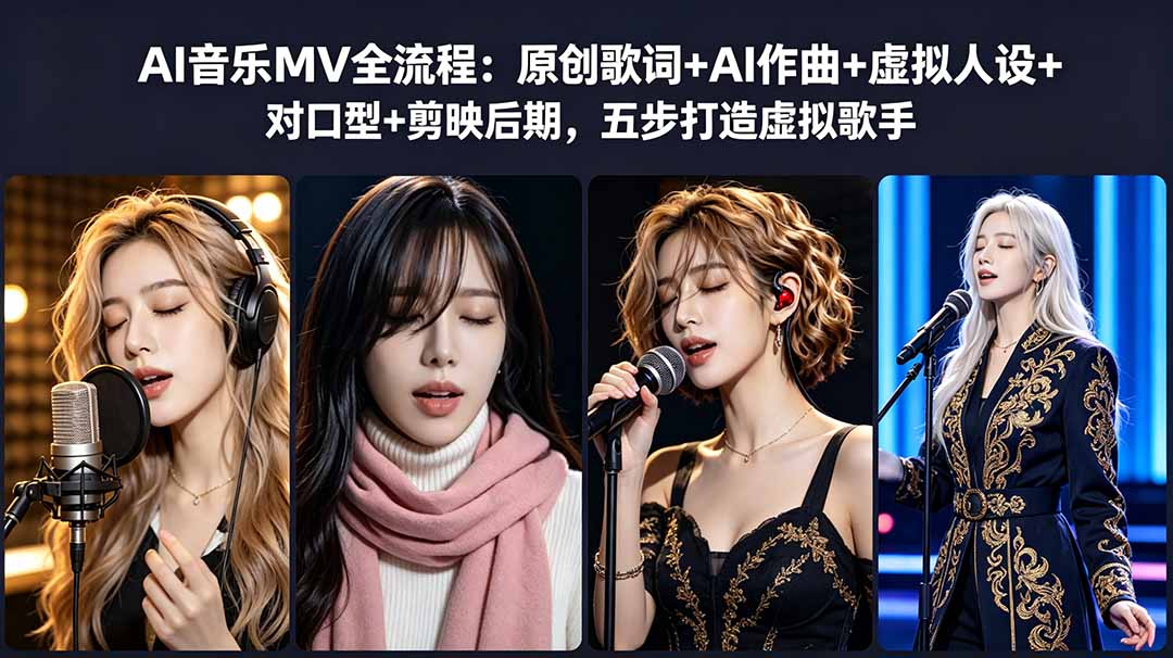 AI音乐MV全流程：原创歌词+AI作曲+虚拟人设+对口型+剪映后期，五步打造虚拟歌手-网创项目