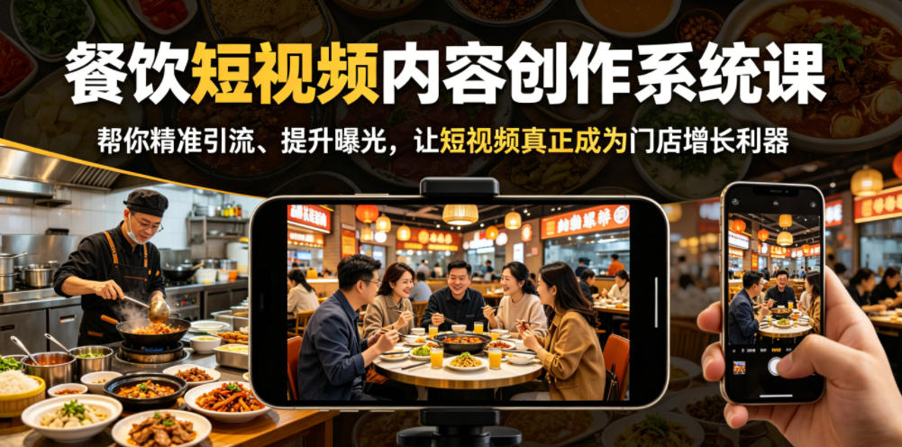 餐饮短视频内容创作系统课，帮你精准引流、提升曝光，让短视频真正成为门店增长利器-网创项目