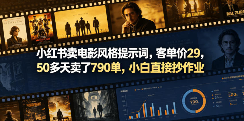 小红书卖电影风格提示词，客单价29，50多天卖了790单，小白直接抄作业！-网创项目
