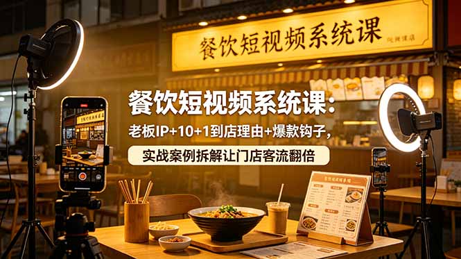 餐饮短视频系统课：老板IP+10+1到店理由+爆款钩子，实战案例拆解让门店客流翻倍-网创项目