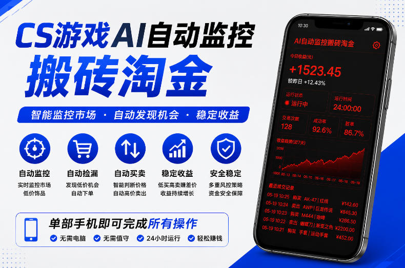CS游戏AI自动监控搬砖淘金，稳定运行多年，支持任何形式验证，日入300+【揭秘】-网创项目