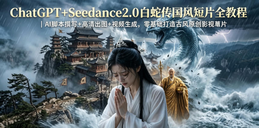 ChatGPT+Seedance2.0白蛇传国风短片全教程｜AI脚本撰写+高清出图+视频生成，零基础打造古风原创影视短片-网创项目