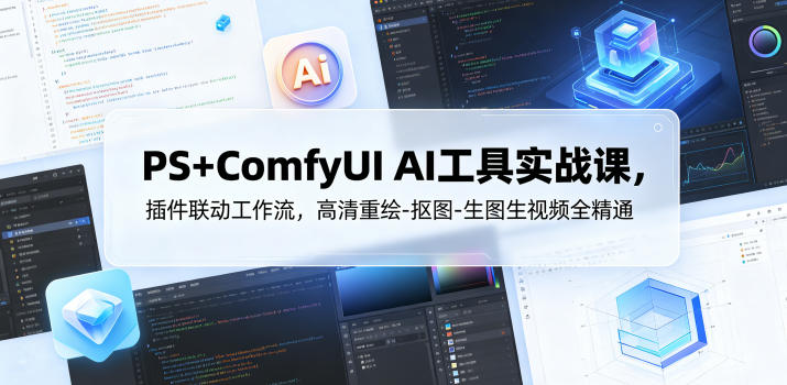 PS+ComfyUI AI工具实战课，插件联动工作流，高清重绘-抠图-生图生视频全精通-网创项目