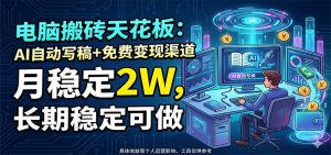 电脑搬砖天花板：AI自动写稿+免费变现渠道，月稳定2W，长期稳定可做-网创项目