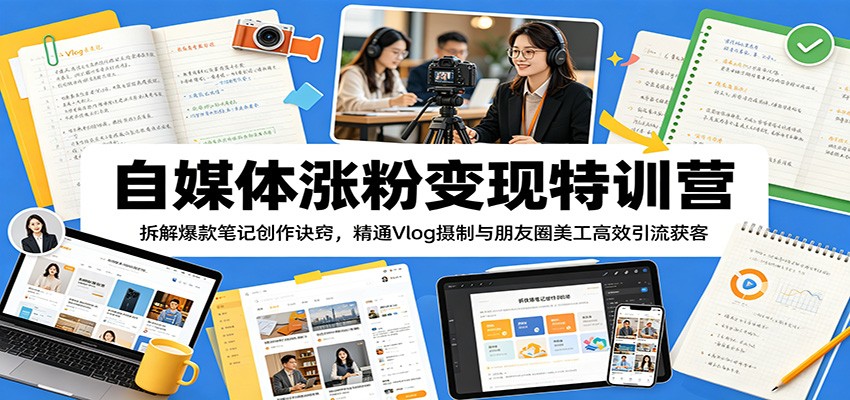 自媒体涨粉变现特训营：拆解爆款笔记创作诀窍，精通Vlog摄制与朋友圈美工高效引流获客-网创项目