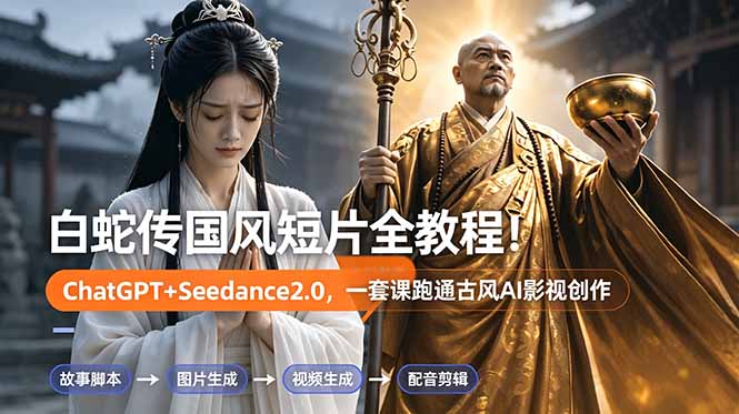 白蛇传-国风短片全教程！ChatGPT+Seedance2.0，一套课跑通古风AI影视创作-网创项目