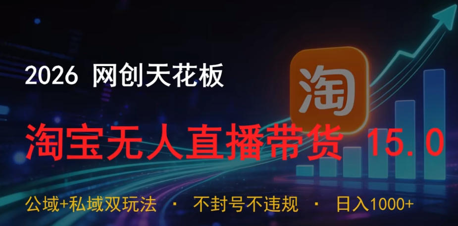 2026网创天花板，淘宝无人直播带货15.0，公域+私域双玩法，日入1k+，不违规不封号【揭秘】-网创项目