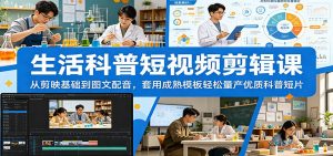 生活科普短视频剪辑课：从剪映基础到图文配音，套用成熟模板轻松量产优质科普短片-网创项目