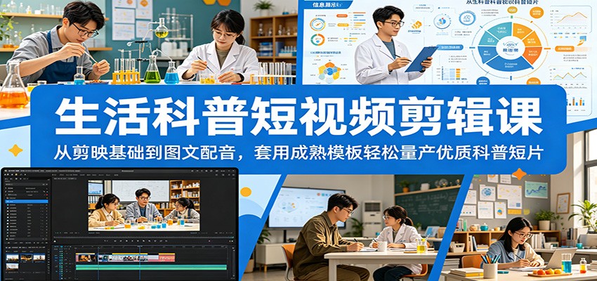 生活科普短视频剪辑课：从剪映基础到图文配音，套用成熟模板轻松量产优质科普短片-网创项目