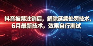 抖音被禁注销后，解除延续处罚技术，6月最新技术，效果自行测试-网创项目