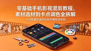 零基础手机影视混剪教程，素材选材到卡点调色全拆解，小白跟着实操轻松制作爆款混剪短片-网创项目