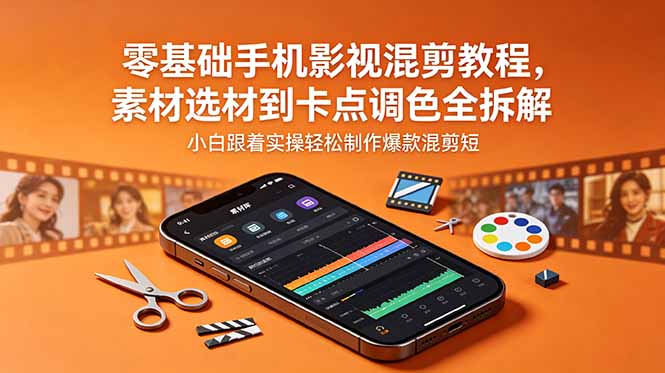 零基础手机影视混剪教程，素材选材到卡点调色全拆解，小白跟着实操轻松制作爆款混剪短片-网创项目