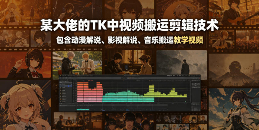 某大佬的TK中视频搬运剪辑技术，包含动漫解说、影视解说、音乐搬运教学视频-网创项目