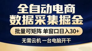 全自动电商数据采集掘金，批量可矩阵单窗口日入30+，无需云机一台电脑开干【揭秘】-网创项目