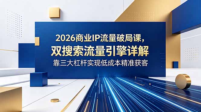 2026商业IP流量破局课，双搜索流量引擎详解，靠三大杠杆实现低成本精准获客-网创项目