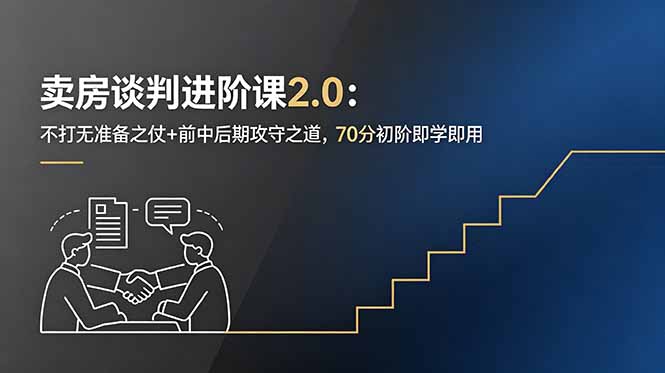 卖房谈判进阶课2.0：不打无准备之仗+前中后期攻守之道，70分初阶即学即用-网创项目