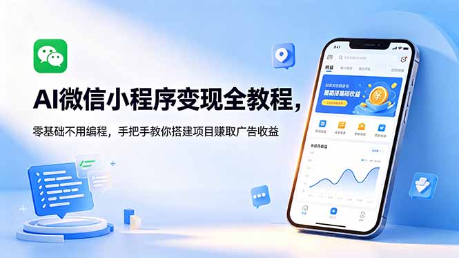 AI微信小程序变现全教程，零基础不用编程，手把手教你搭建项目赚取广告收益-网创项目