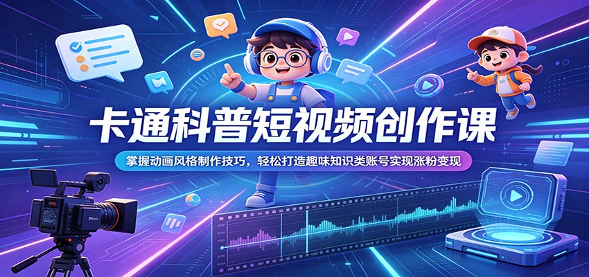 卡通科普短视频创作课：掌握动画风格制作技巧，轻松打造趣味知识类账号实现涨粉变现-网创项目