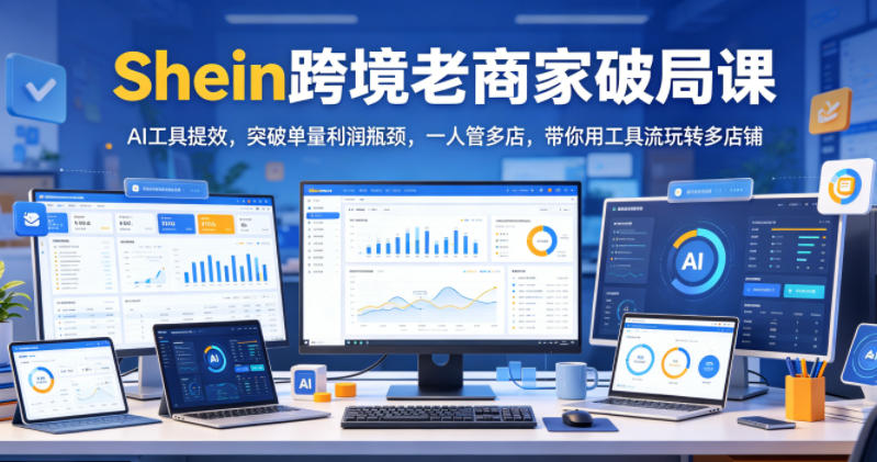 Shein跨境老商家破局课，AI工具提效，突破单量利润瓶颈，一人管多店，带你用工具流玩转多店铺-网创项目