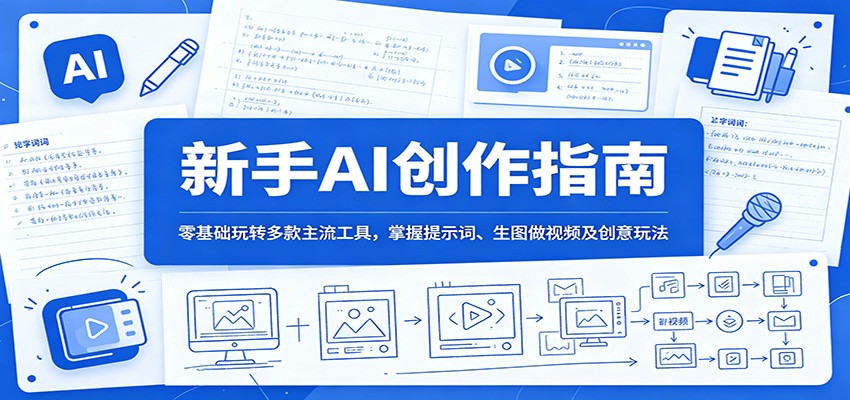 新手AI创作指南：零基础玩转多款主流工具，掌握提示词、生图做视频及创意玩法-网创项目