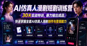 AI仿真人漫剧短剧训练营，30天实战特训，暴力输出成品，快速掌握全套AI仿真人漫剧创作与变现能力-网创项目