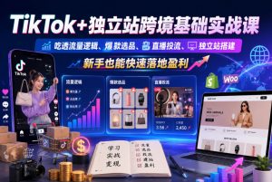 TikTok+独立站跨境基础实战课，吃透流量逻辑、爆款选品、直播投流与独立站搭建，新手也能快速落地盈利-网创项目