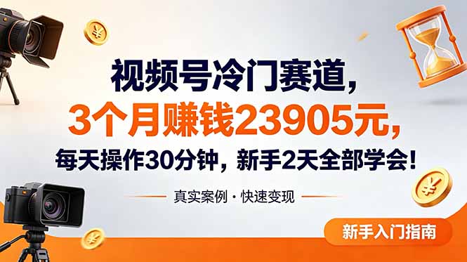 视频号冷门赛道，3个月变现23905元，新手2天学会 每天操作30分钟！-网创项目