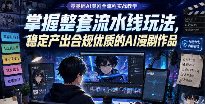 零基础AI漫剧全流程实战教学，掌握整套流水线玩法，稳定产出合规优质的AI漫剧作品-网创项目
