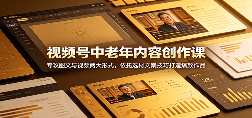 视频号中老年内容创作课：专攻图文与视频两大形式，依托选材文案技巧打造爆款作品-网创项目